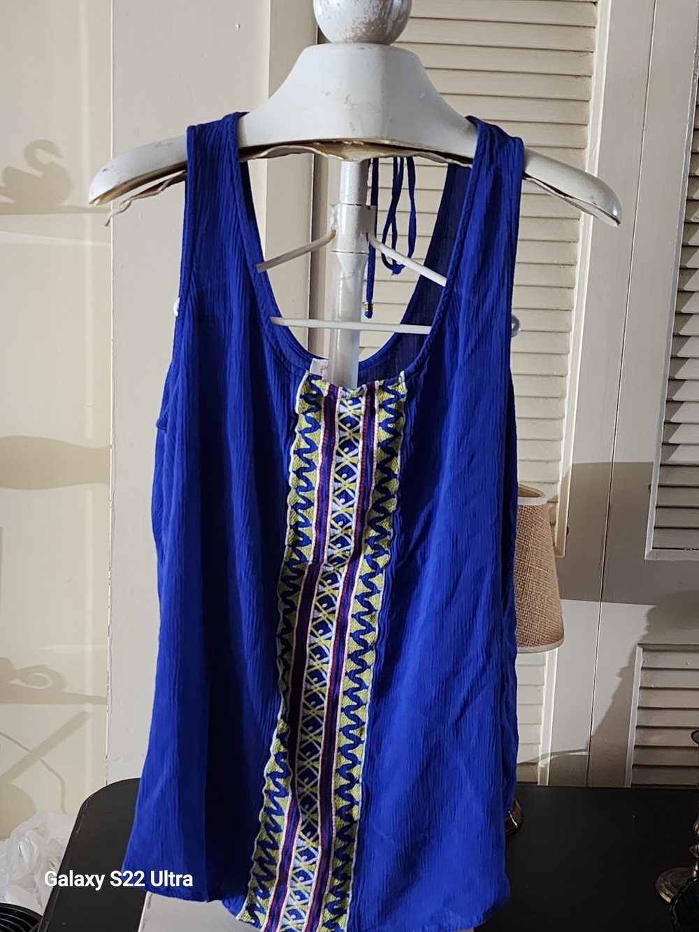 Pixley Royal Blue Embroidered Front-Panel Tank